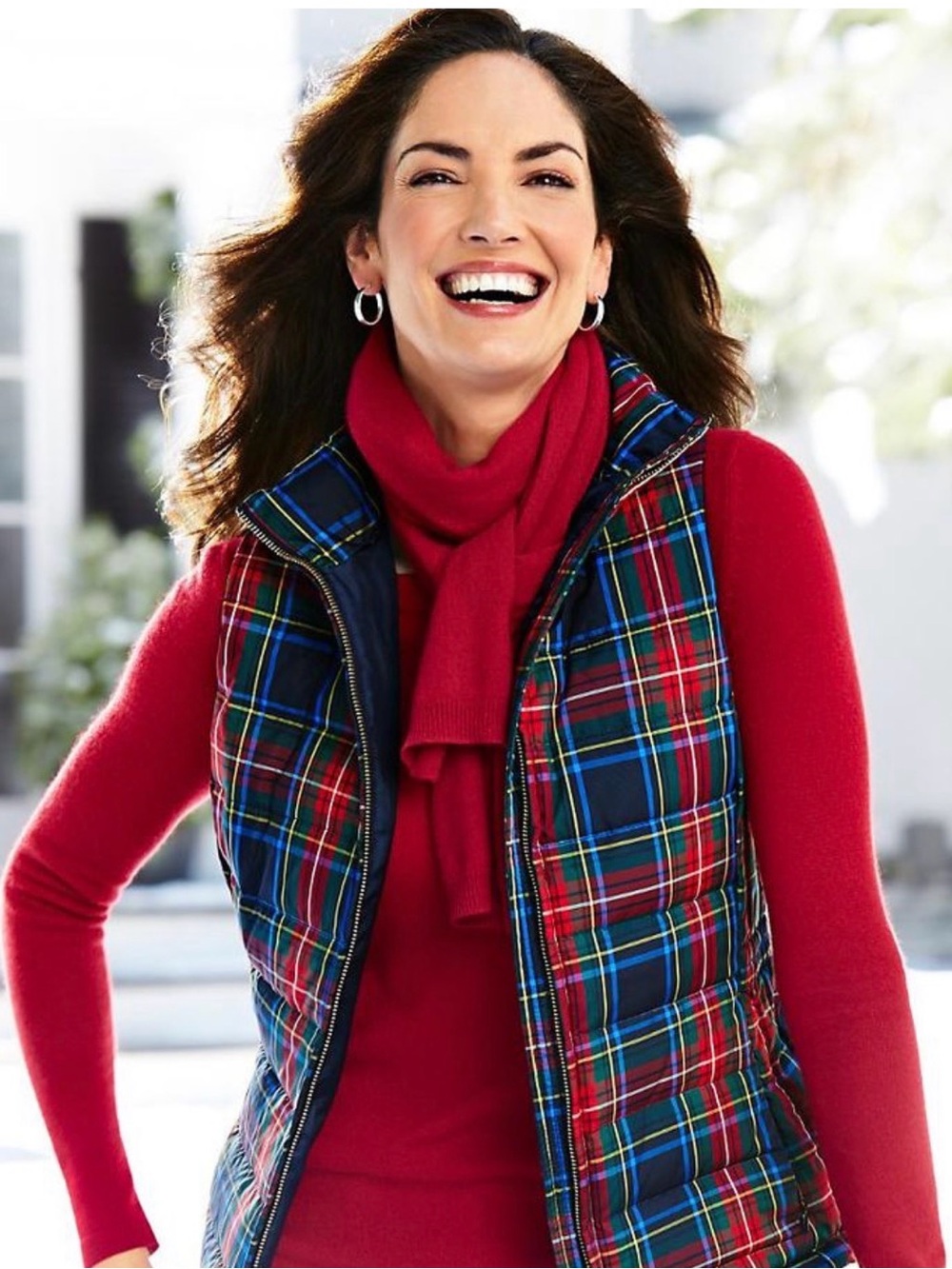 Talbots Plus Quilted Red Tartan Plaid Holiday Puffer Vest Zips Pockets Size 2X